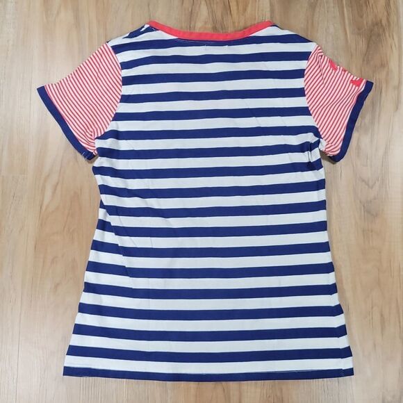 🔺️US Polo Assn Blue & White Stripe Vneck Short Sleeve Top Large - Picture 2 of 8